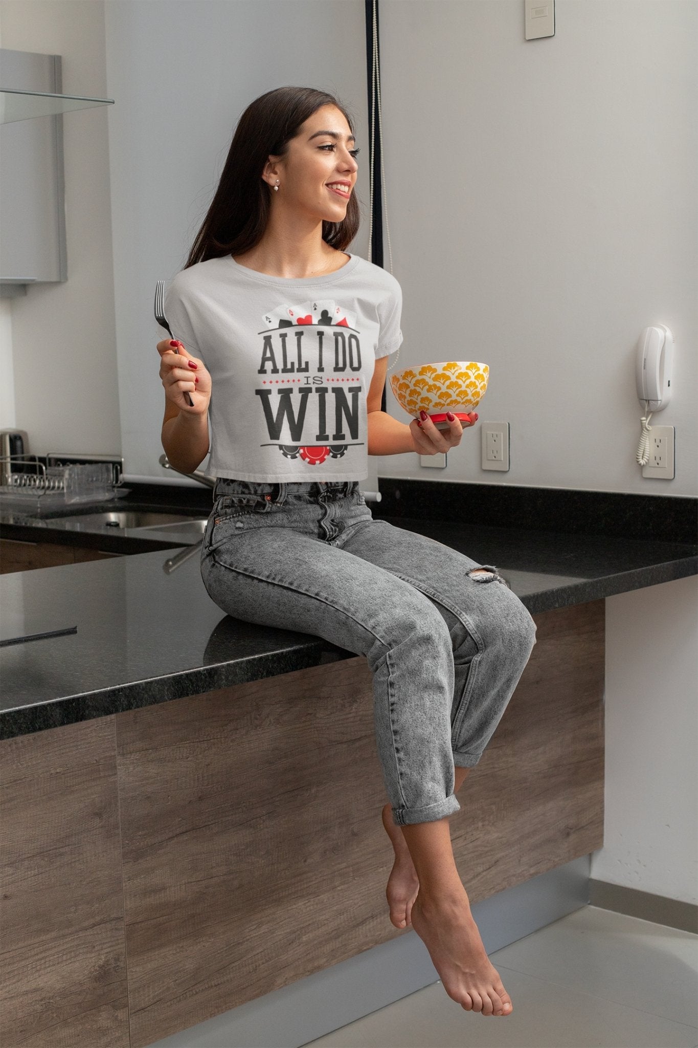 All I Do Is Win Women Crop Top- FunkyTeesClub - Funky Tees Club