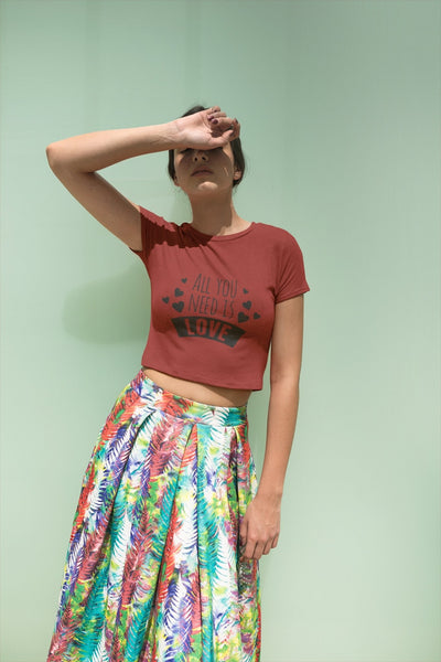 All you need is love Women Crop Top- FunkyTeesClub - Funky Tees Club