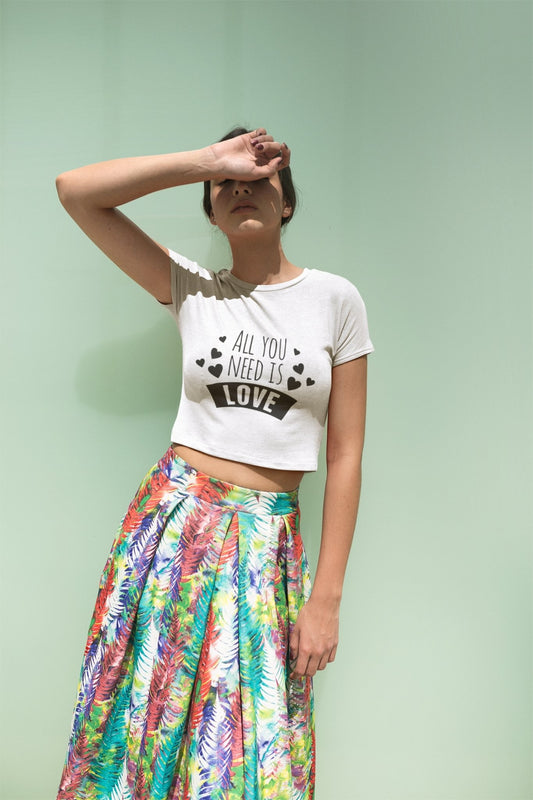 All you need is love Women Crop Top- FunkyTeesClub - Funky Tees Club