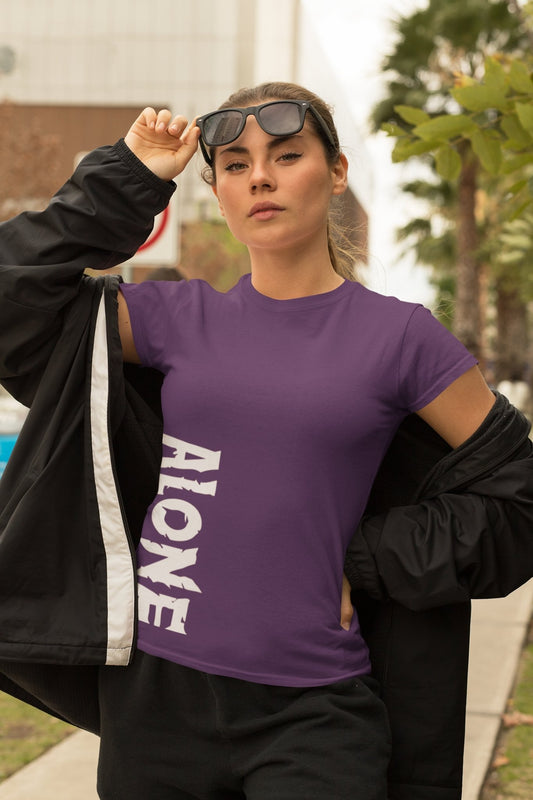 Alone Women Half Sleeves T-shirt- FunkyTeesClub - Funky Tees Club