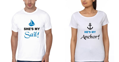 Anchor Sail Couple Half Sleeves T-Shirts -FunkyTees - Funky Tees Club