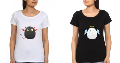 Angel Devil BFF Half Sleeves T-Shirts-FunkyTees - Funky Tees Club