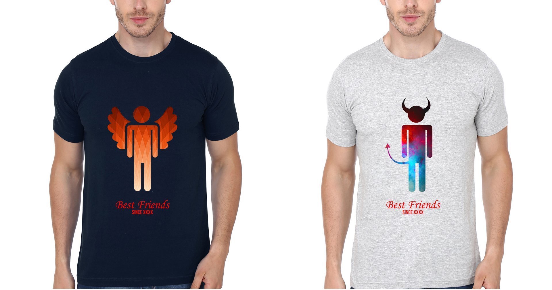 Angel Devil Male BFF Half Sleeves T-Shirts-FunkyTees - Funky Tees Club
