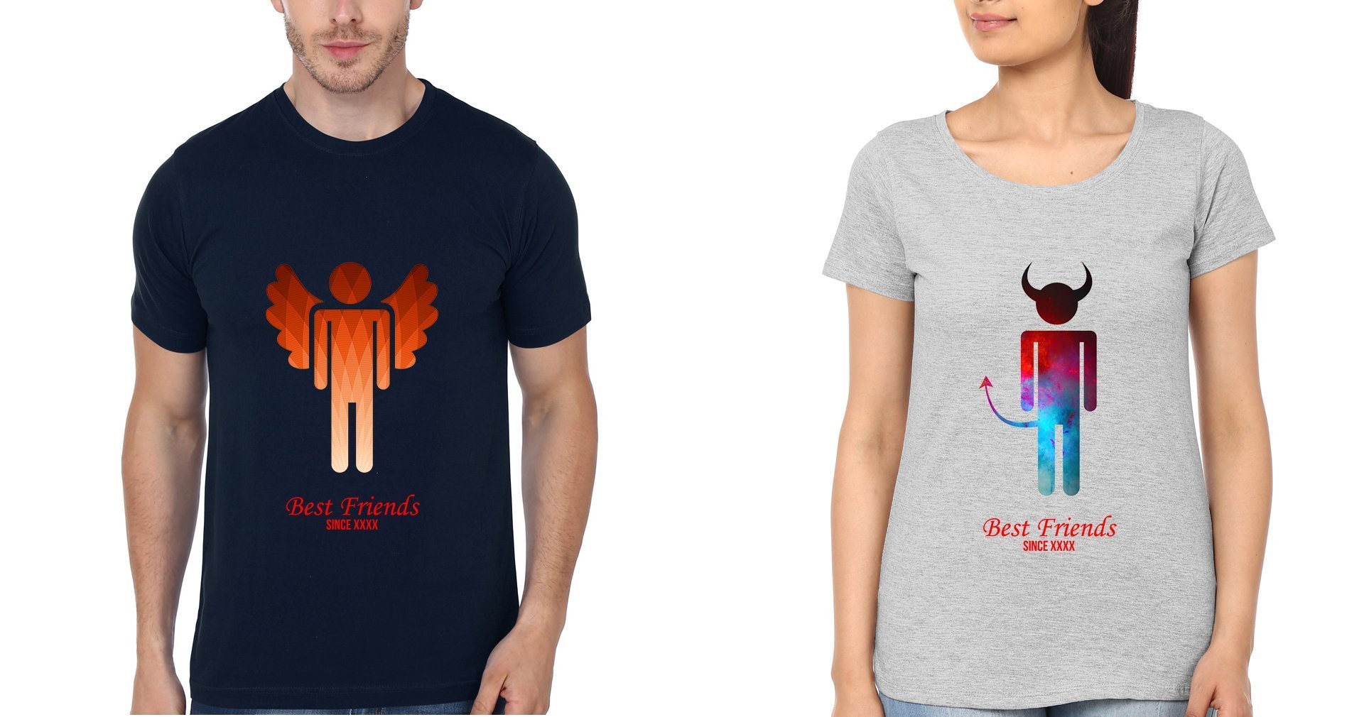Angel Devil MF BFF Half Sleeves T-Shirts-FunkyTees - Funky Tees Club