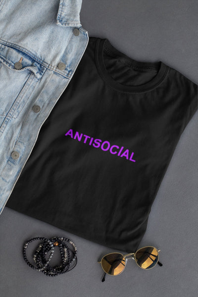Antisocial Minimal Women Half Sleeves T-shirt- FunkyTeesClub - Funky Tees Club