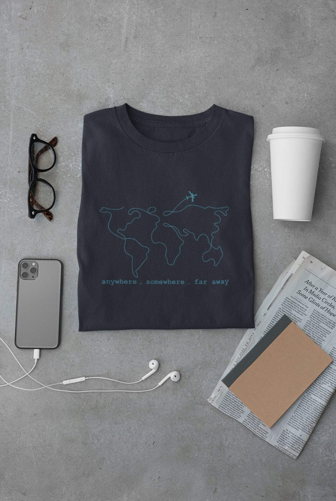 Anywhere Somewhere Far Away Travel World Map Mens Half Sleeves T-shirt- FunkyTeesClub - Funky Tees Club
