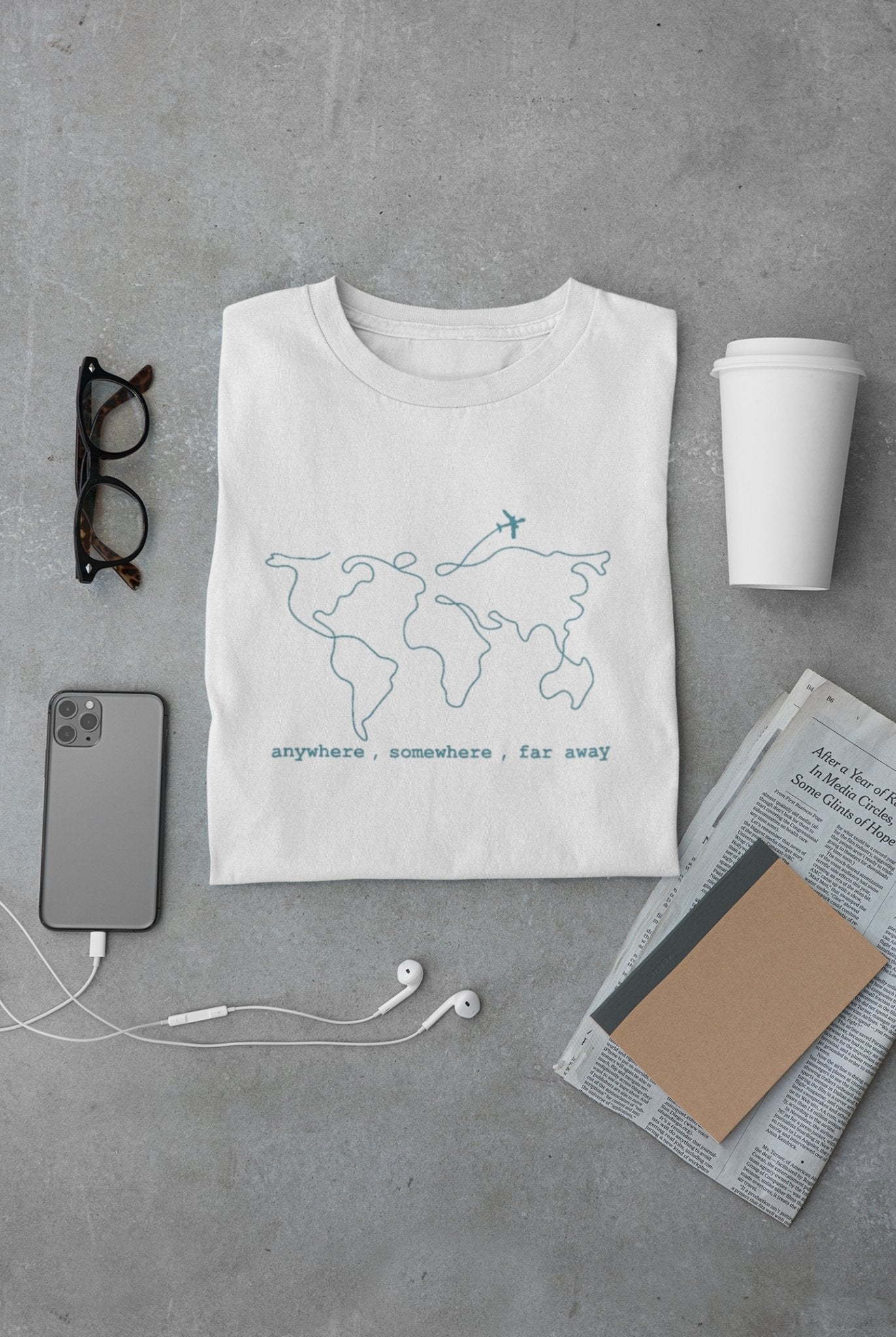 Anywhere Somewhere Far Away Travel World Map Mens Half Sleeves T-shirt- FunkyTeesClub - Funky Tees Club