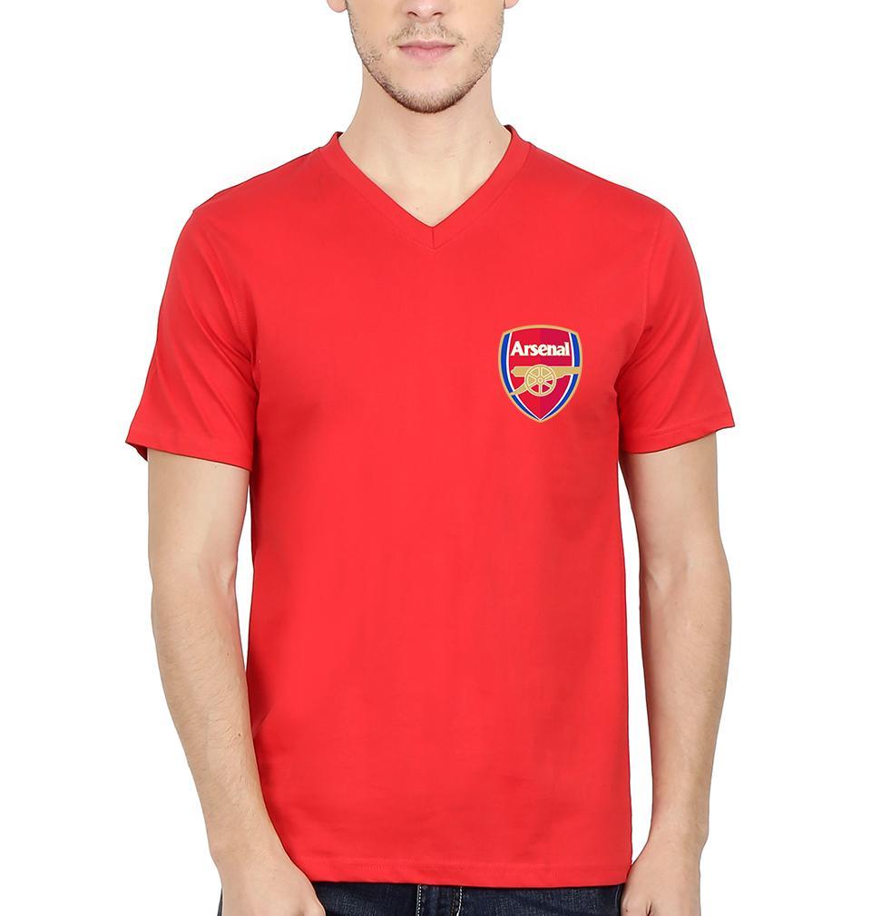 Arsenal Logo Men V Neck Half Sleeves T-Shirts-FunkyTeesClub - Funky Tees Club