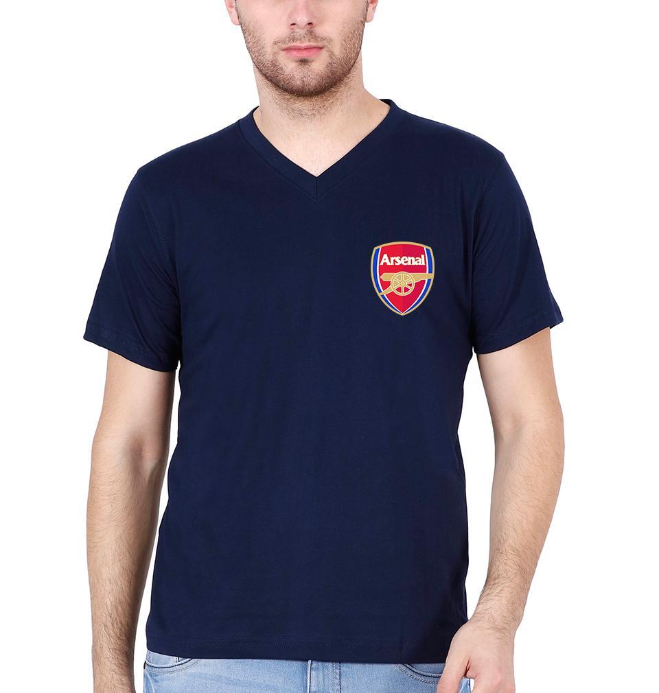 Arsenal Logo Men V Neck Half Sleeves T-Shirts-FunkyTeesClub - Funky Tees Club