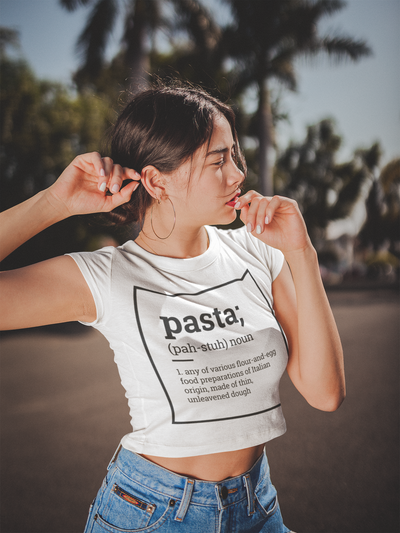 Label pantry pasta definition Women Crop Top- FunkyTeesClub