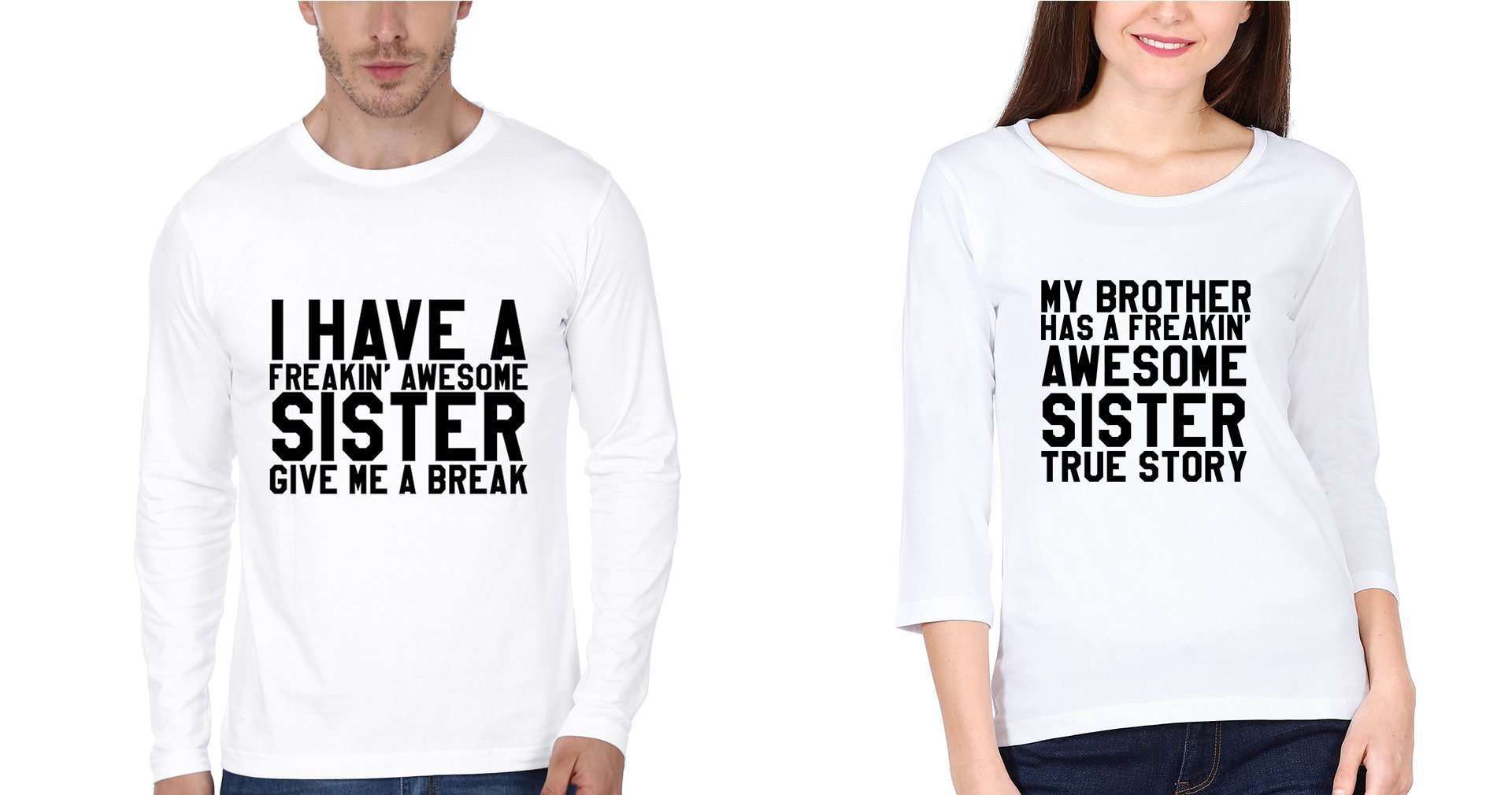 Awesome sister Brother-Sister Full Sleeves T-Shirts -FunkyTees - Funky Tees Club