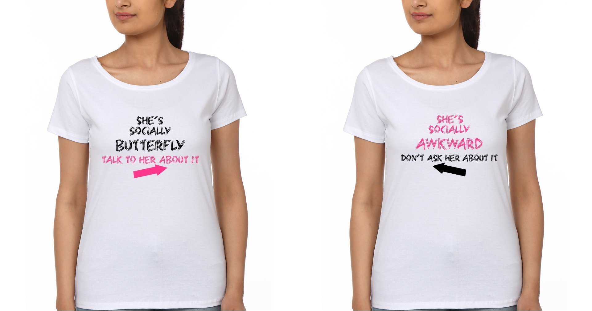 Awkward Butterfly BFF Half Sleeves T-Shirts-FunkyTees - Funky Tees Club