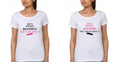 Awkward Butterfly BFF Half Sleeves T-Shirts-FunkyTees - Funky Tees Club