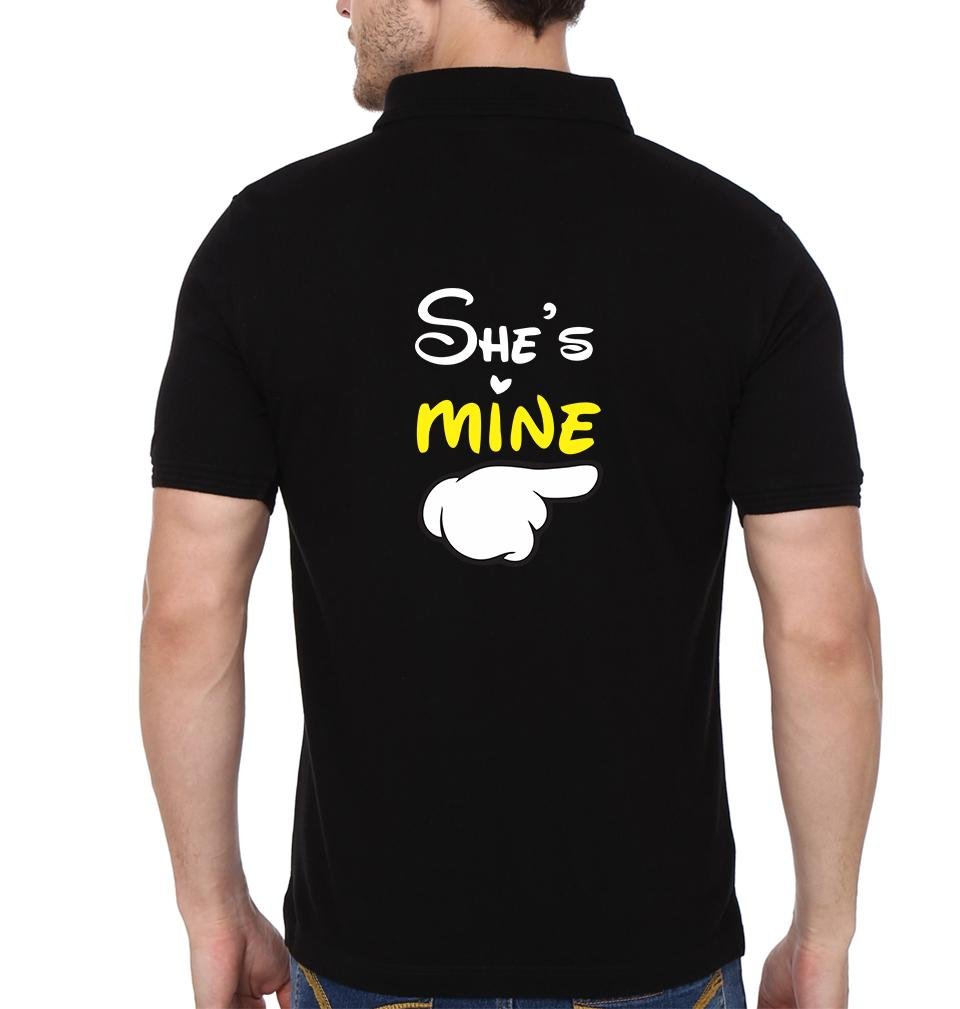 Back He is Mine She is Mine Couple Polo Half Sleeves T-Shirts -FunkyTees - Funky Tees Club