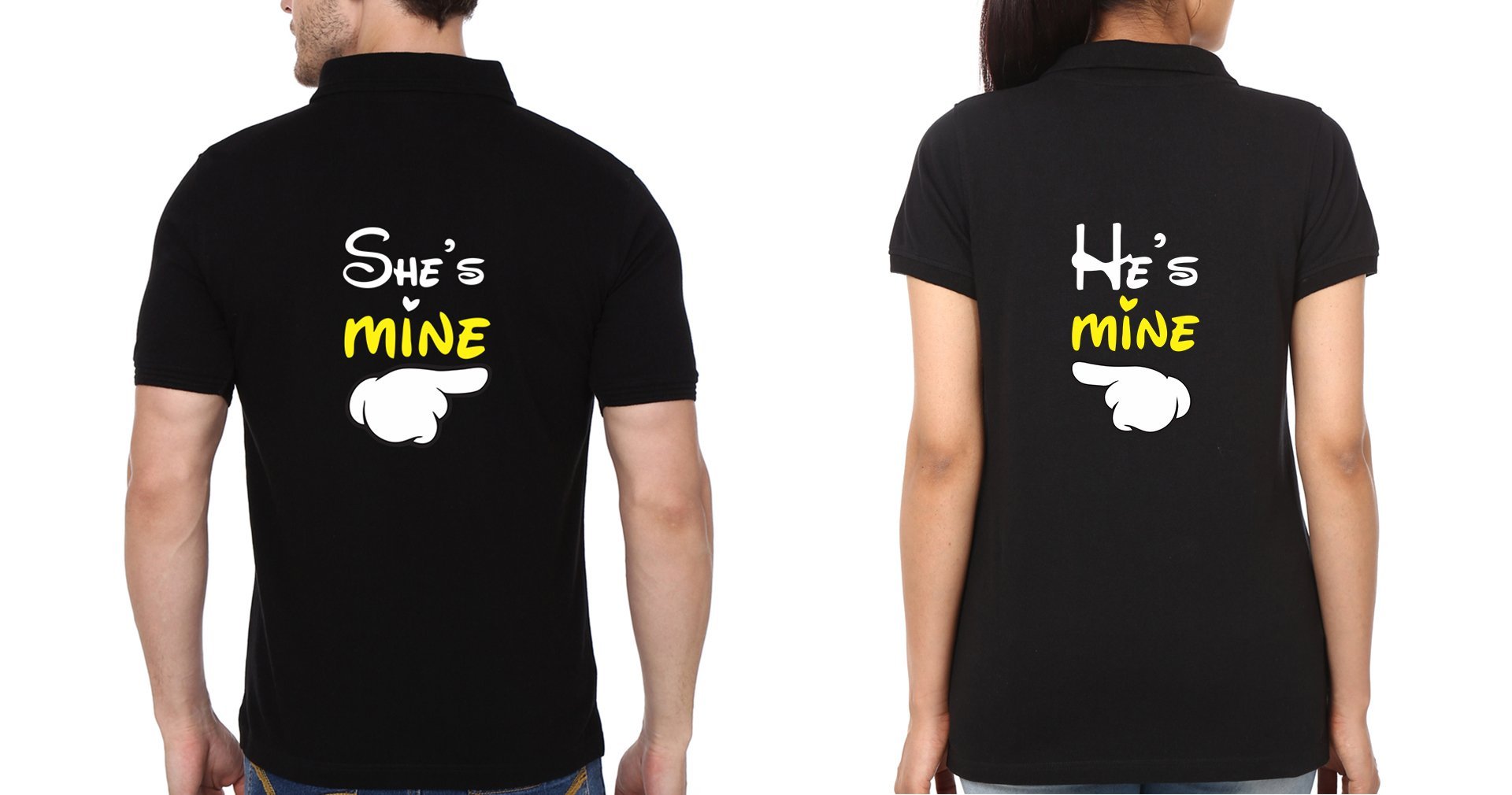 Back He is Mine She is Mine Couple Polo Half Sleeves T-Shirts -FunkyTees - Funky Tees Club