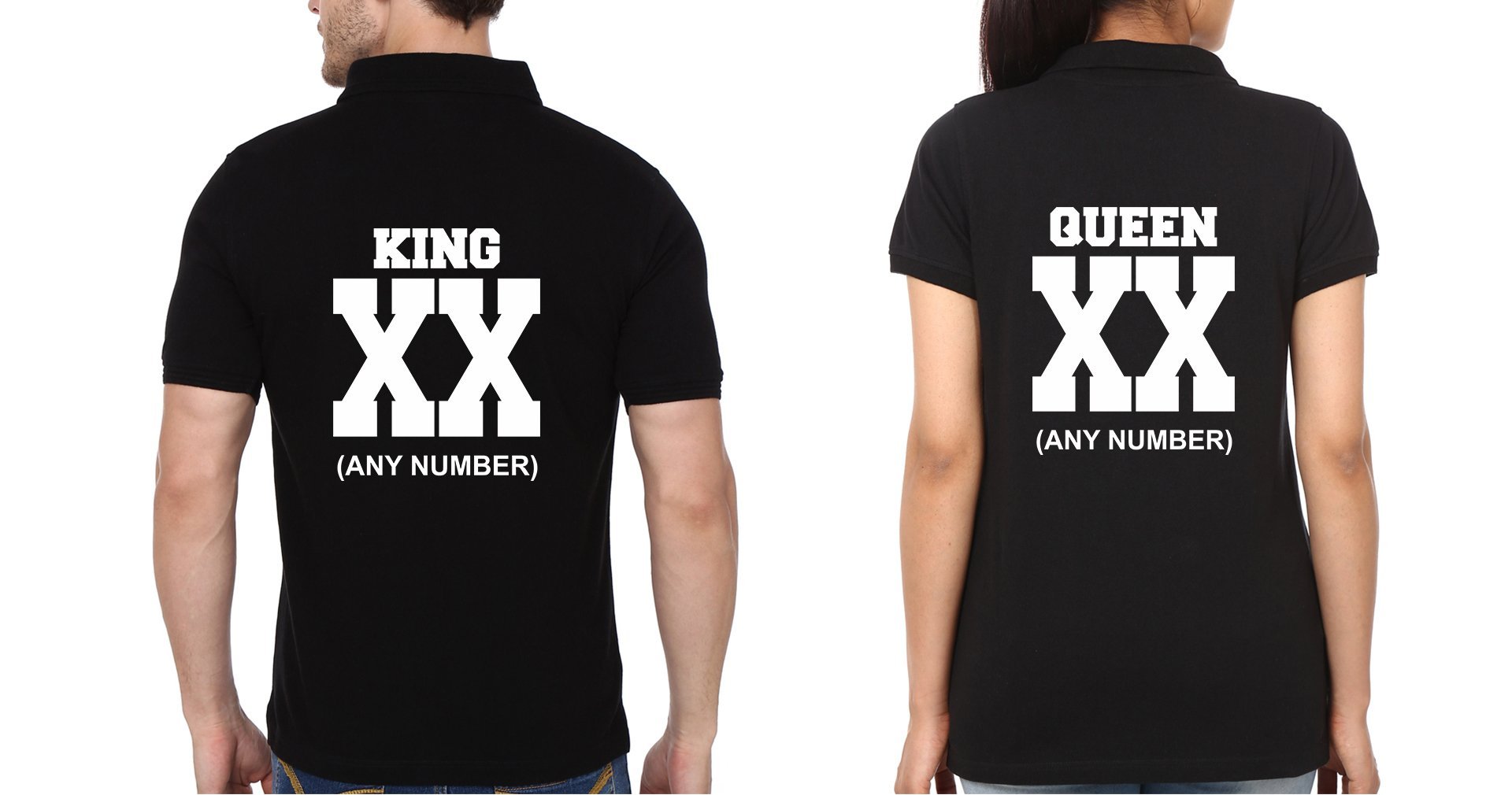 Back King Queen XX Couple Polo Half Sleeves T-Shirts -FunkyTees - Funky Tees Club