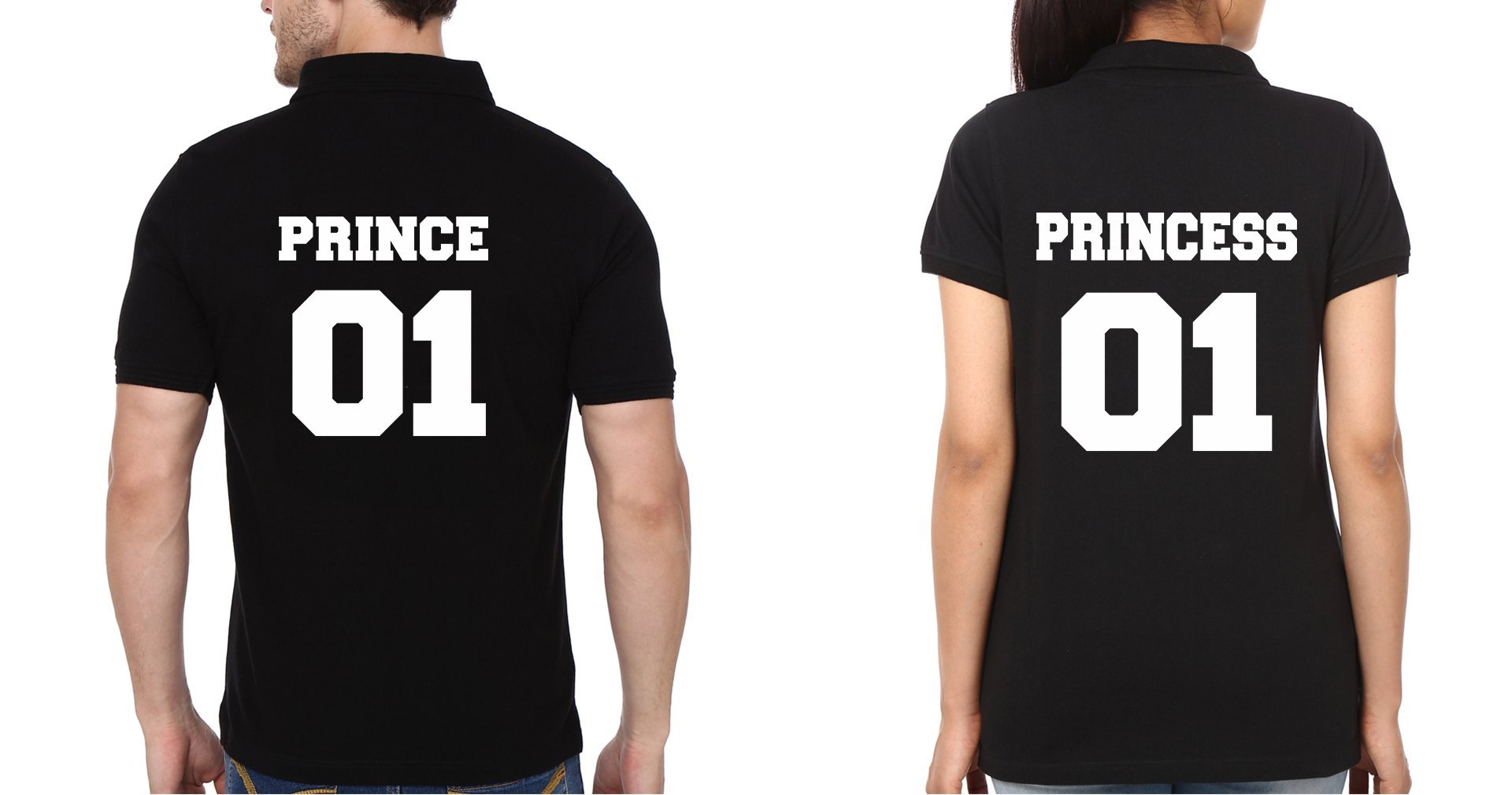 Back Prince Princess 01 Couple Polo Half Sleeves T-Shirts -FunkyTees - Funky Tees Club