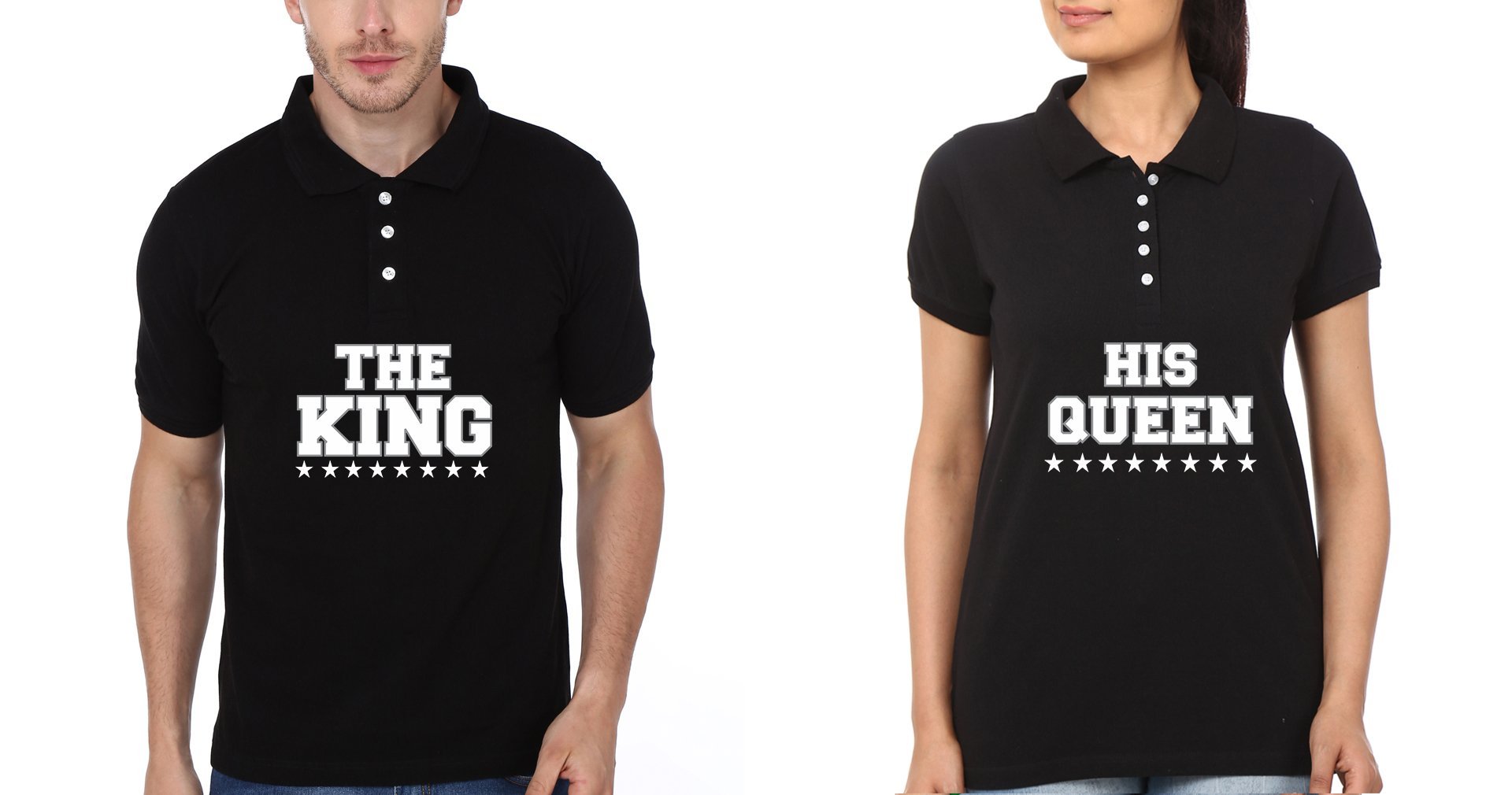 Back The King His Queen Couple Polo Half Sleeves T-Shirts -FunkyTees - Funky Tees Club