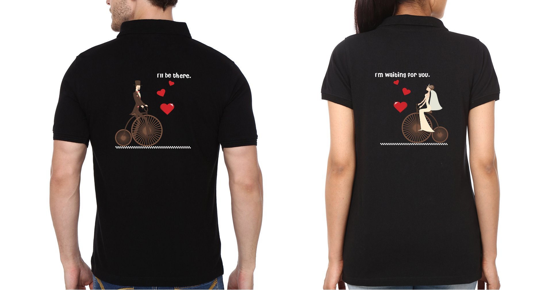 Back Waiting for you Couple Polo Half Sleeves T-Shirts -FunkyTees - Funky Tees Club