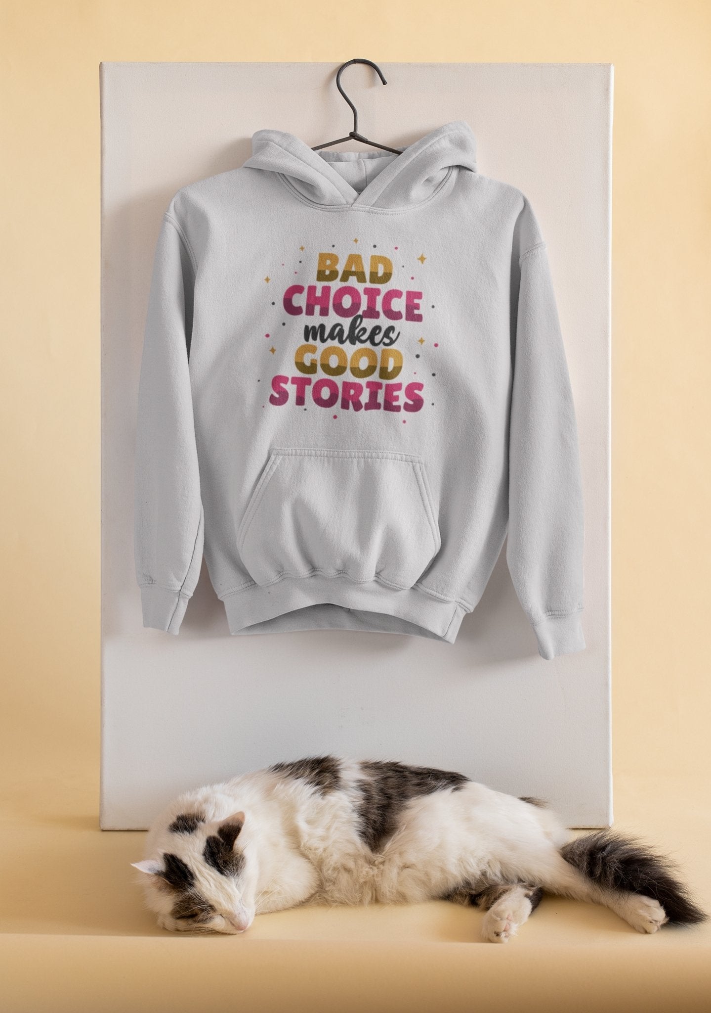 Bad Choice Make Good Stories Typography Hoodies for Women-FunkyTeesClub - Funky Tees Club