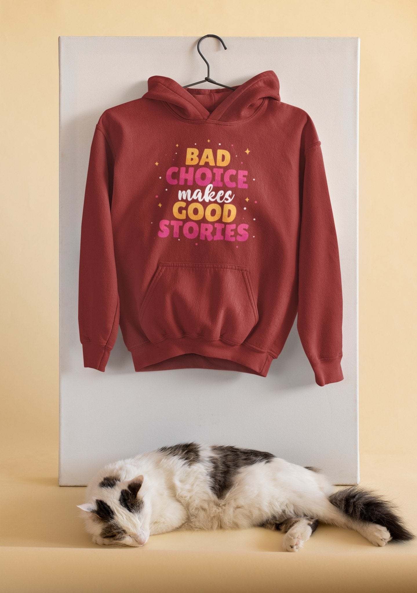 Bad Choice Make Good Stories Typography Hoodies for Women-FunkyTeesClub - Funky Tees Club
