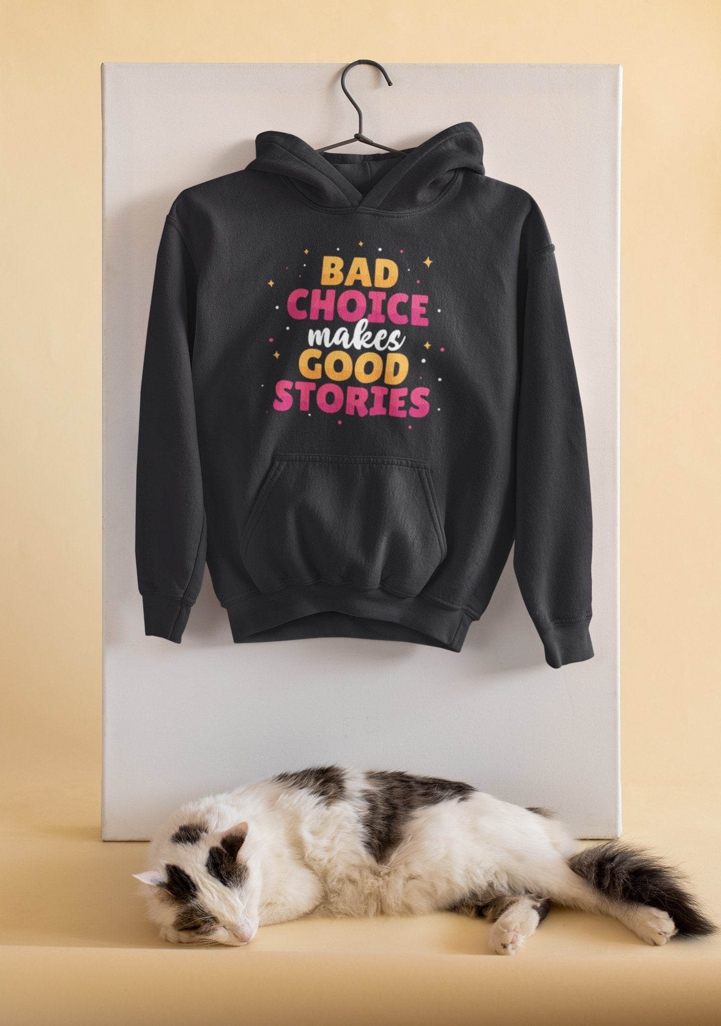 Bad Choice Make Good Stories Typography Hoodies for Women-FunkyTeesClub - Funky Tees Club