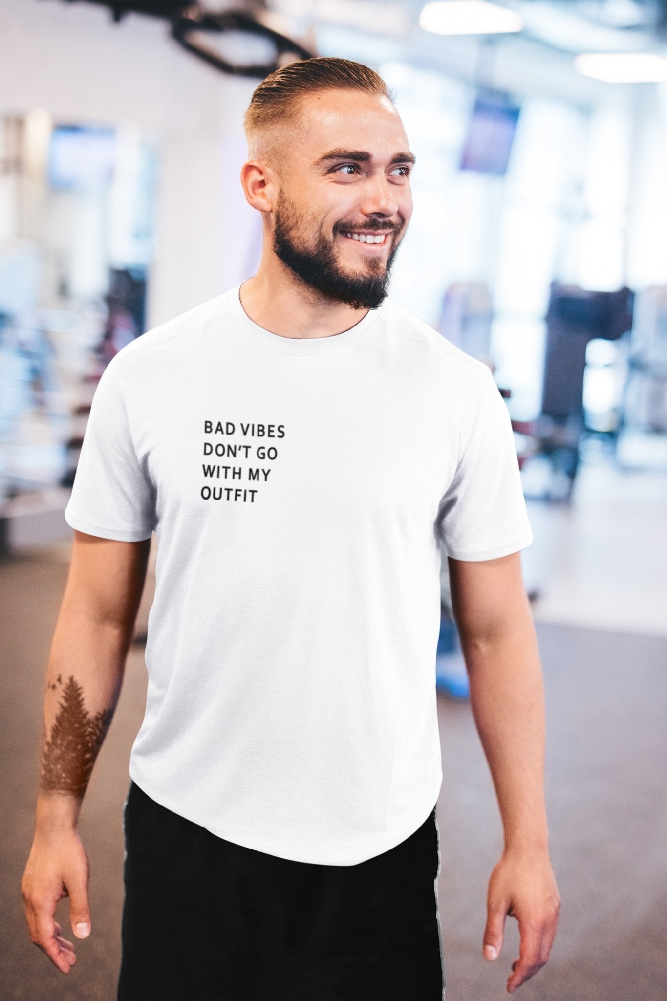 Bad Vibes Dont Go With My Outfit Minimal Mens Half Sleeves T-shirt- FunkyTeesClub - Funky Tees Club