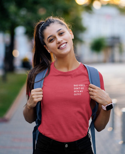 Bad Vibes Dont Go With My Outfit Minimal Women Half Sleeves T-shirt- FunkyTeesClub - Funky Tees Club
