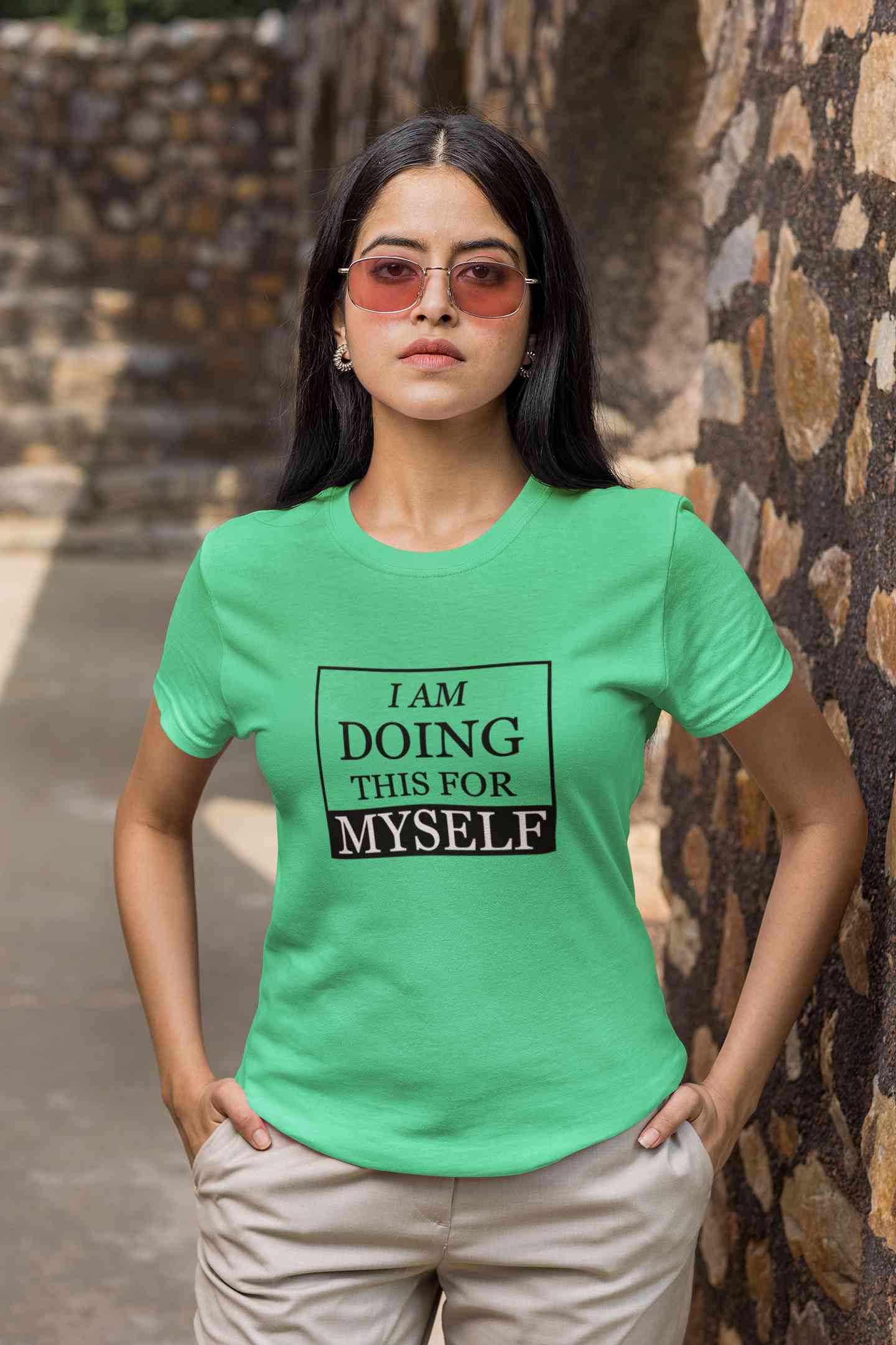 I am Doing This For Myself Typography Women Half Sleeves T-shirt- FunkyTeesClub