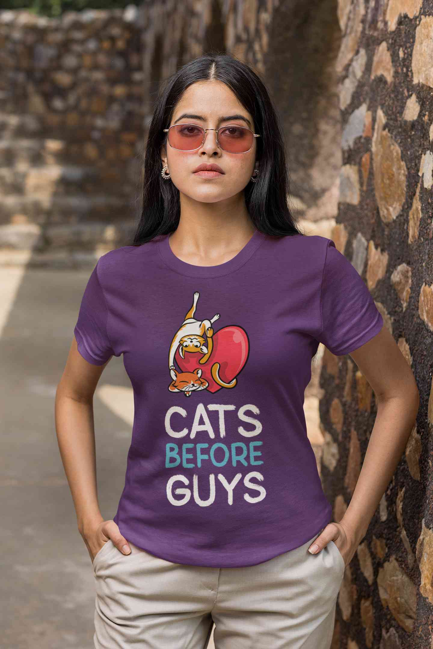 Cats Before Guys Women Half Sleeves T-shirt- FunkyTeesClub
