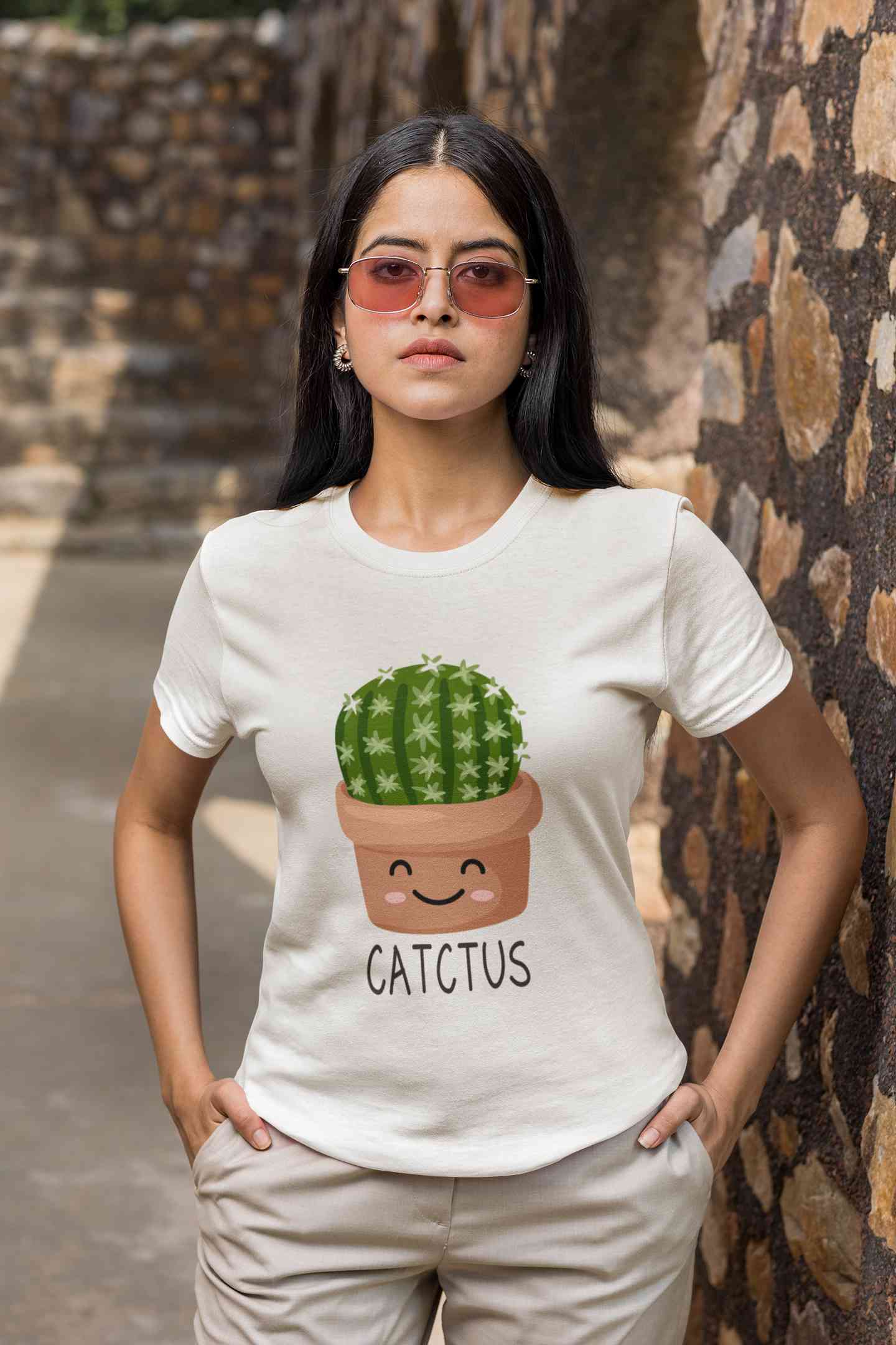 Catctus Women Half Sleeves T-shirt- FunkyTeesClub