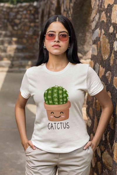 Catctus Women Half Sleeves T-shirt- FunkyTeesClub