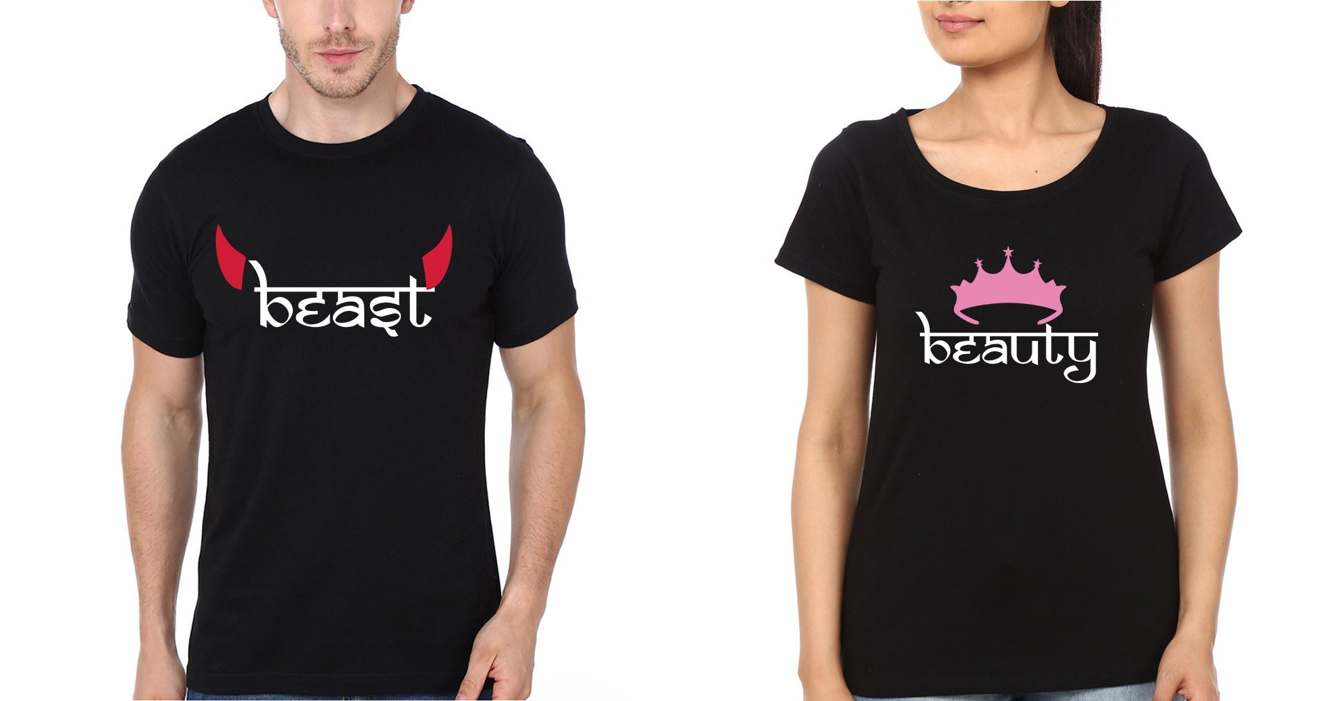 Beast Beauty Couple Half Sleeves T-Shirts -FunkyTees - Funky Tees Club