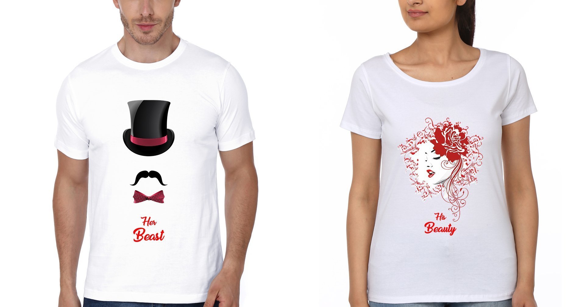 Beast Beauty Couple Half Sleeves T-Shirts -FunkyTees - Funky Tees Club