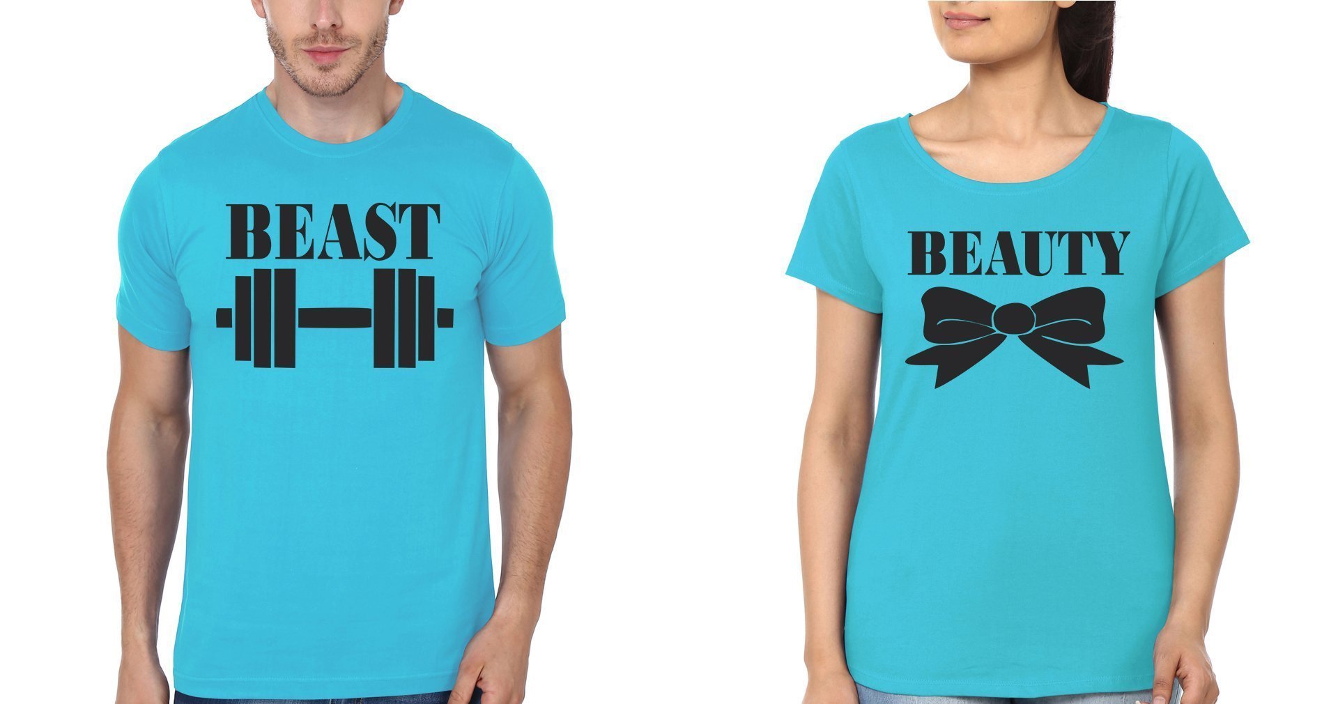 Beast & Beauty Couple Half Sleeves T-Shirts -FunkyTees - Funky Tees Club