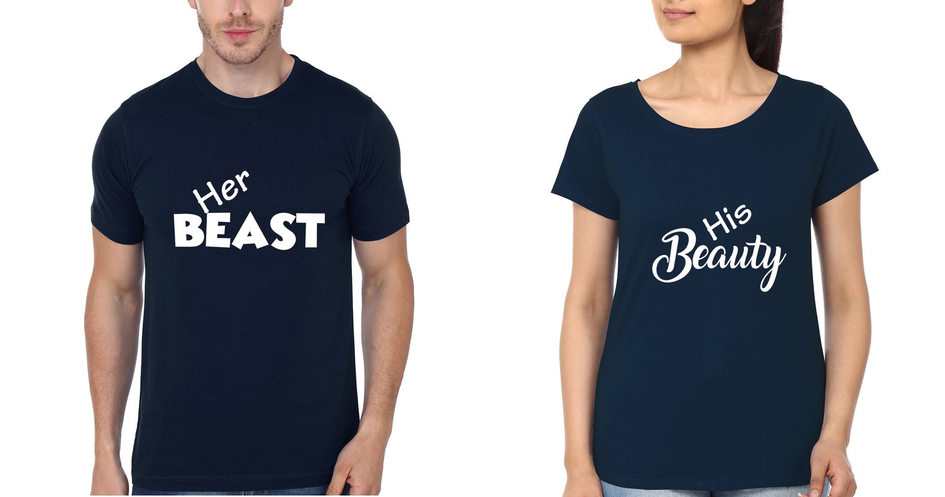 Beauti Beast Couple Half Sleeves T-Shirts -FunkyTees - Funky Tees Club