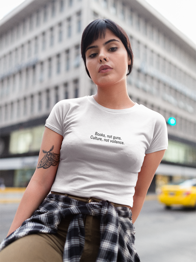 Books Not Gun Minimals Women Crop Top- FunkyTeesClub