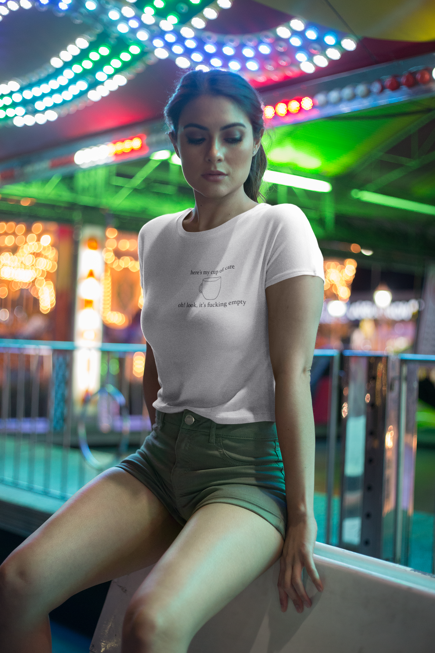 Here Is My Cup Of Care Quotes Women Crop Top- FunkyTeesClub