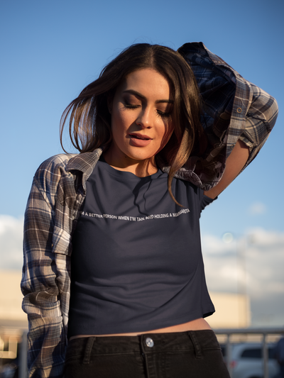 I Am A Better Person When I Am Tan And Holding A Margarita Quotes Women Crop Top- FunkyTeesClub