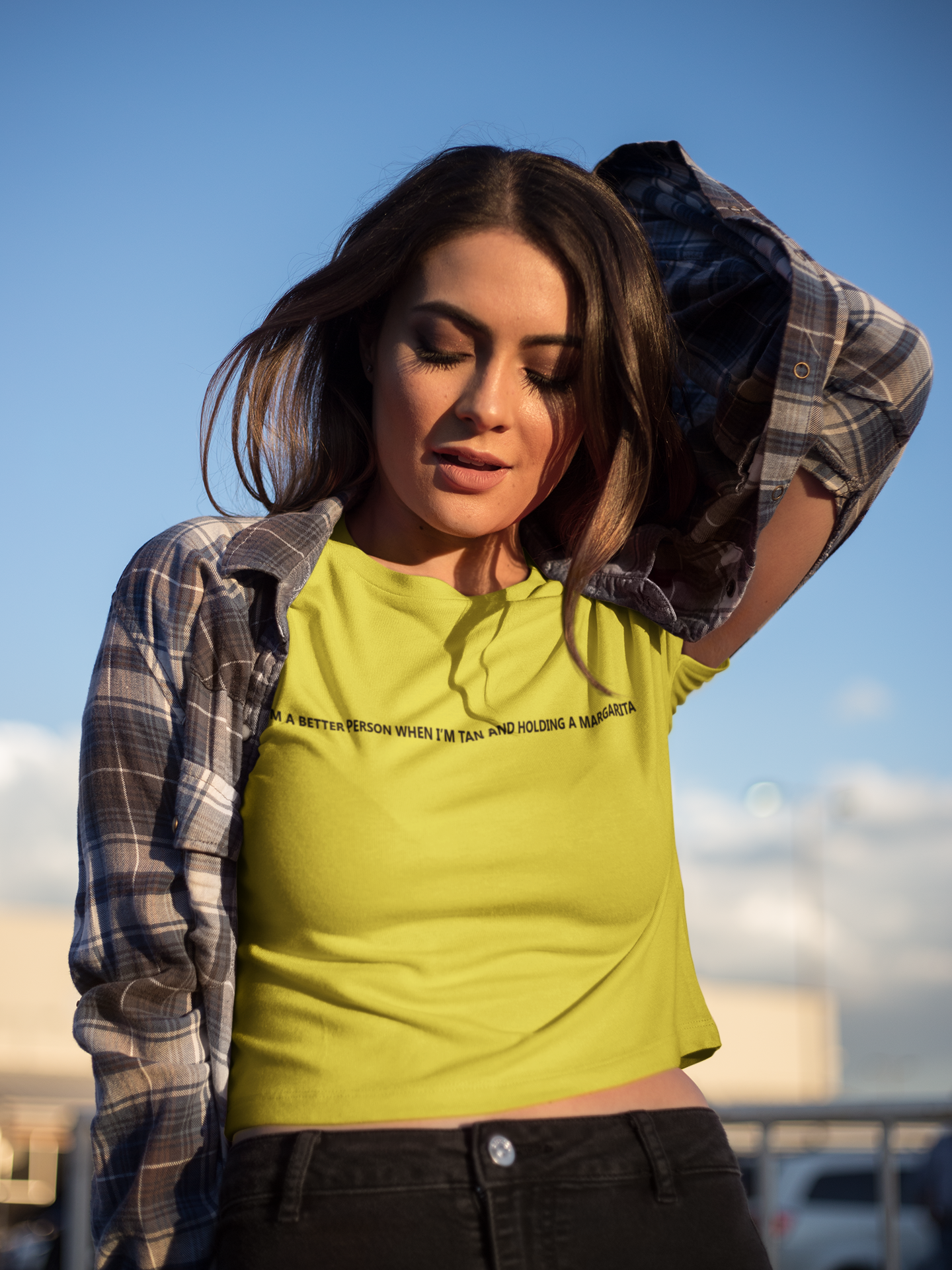 I Am A Better Person When I Am Tan And Holding A Margarita Quotes Women Crop Top- FunkyTeesClub
