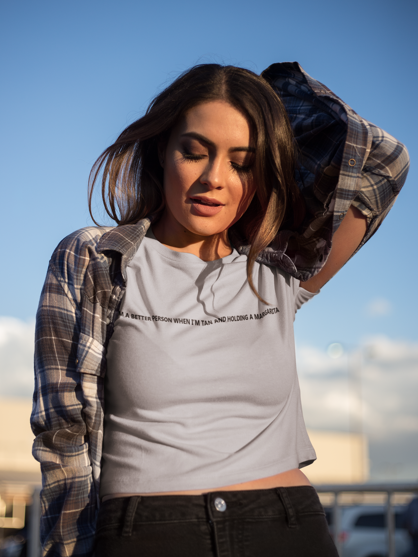 I Am A Better Person When I Am Tan And Holding A Margarita Quotes Women Crop Top- FunkyTeesClub
