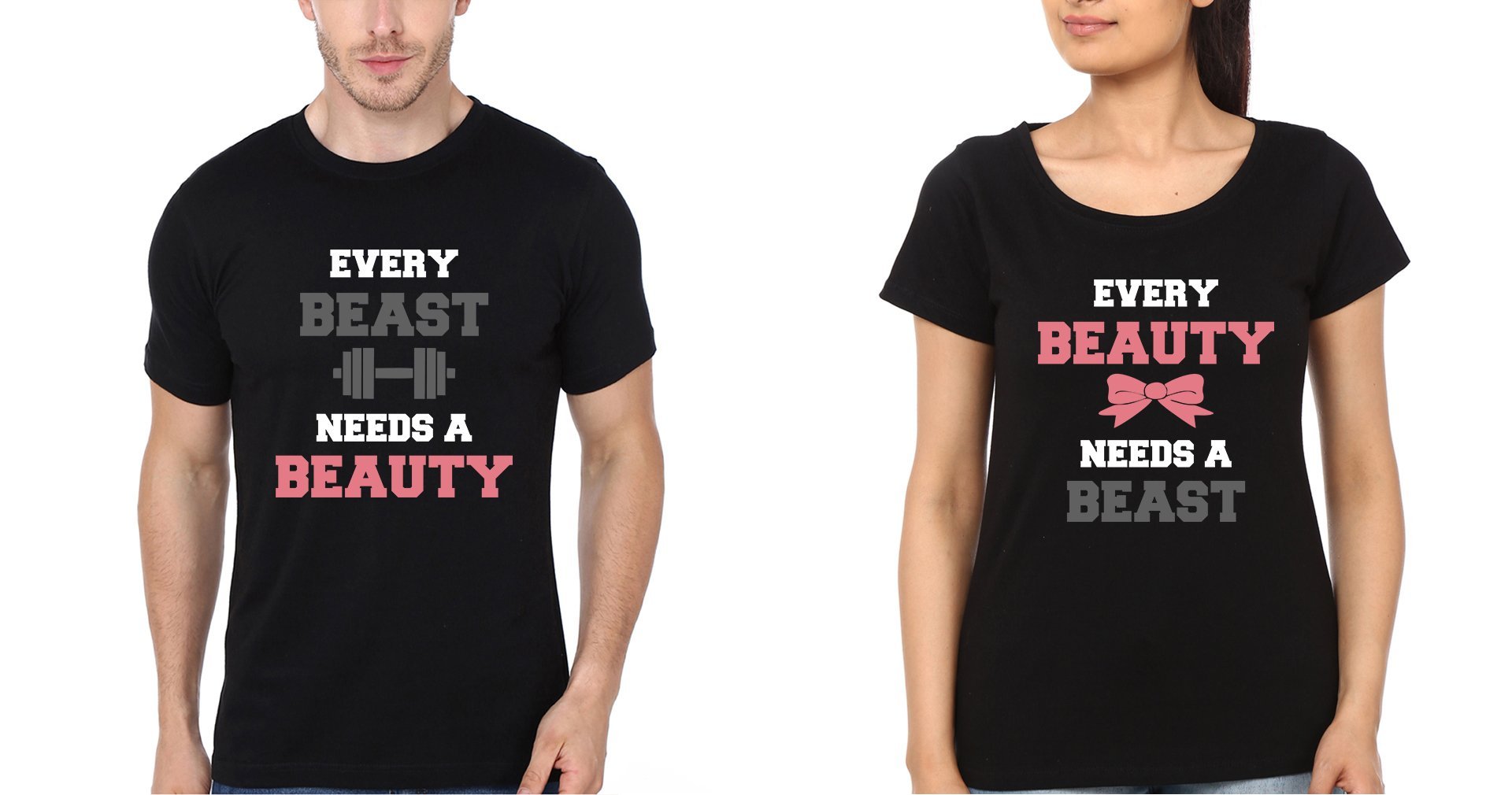 Beauty Beast Couple Half Sleeves T-Shirts -FunkyTees - Funky Tees Club