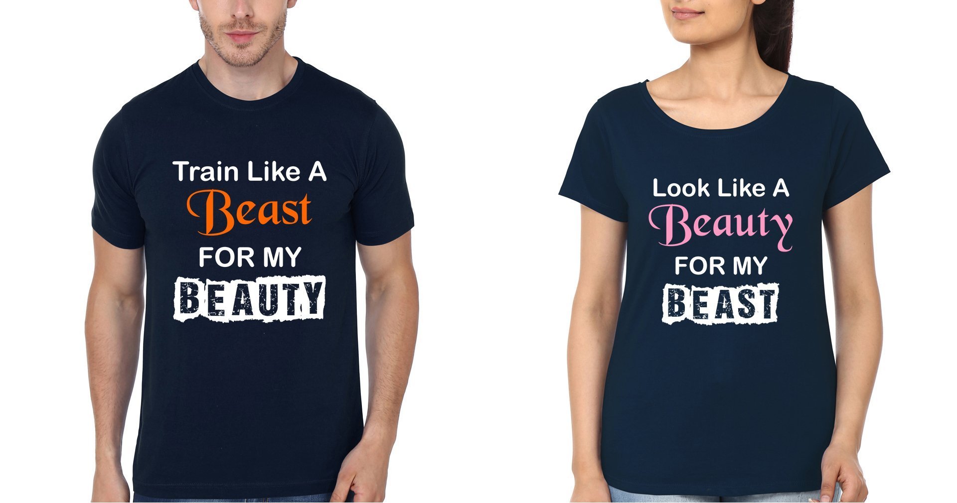 Beauty Beast Couple Half Sleeves T-Shirts -FunkyTees - Funky Tees Club