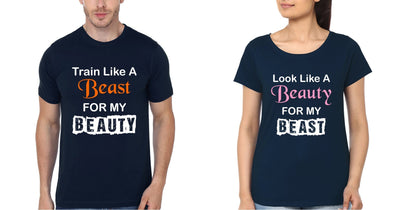 Beauty Beast Couple Half Sleeves T-Shirts -FunkyTees - Funky Tees Club