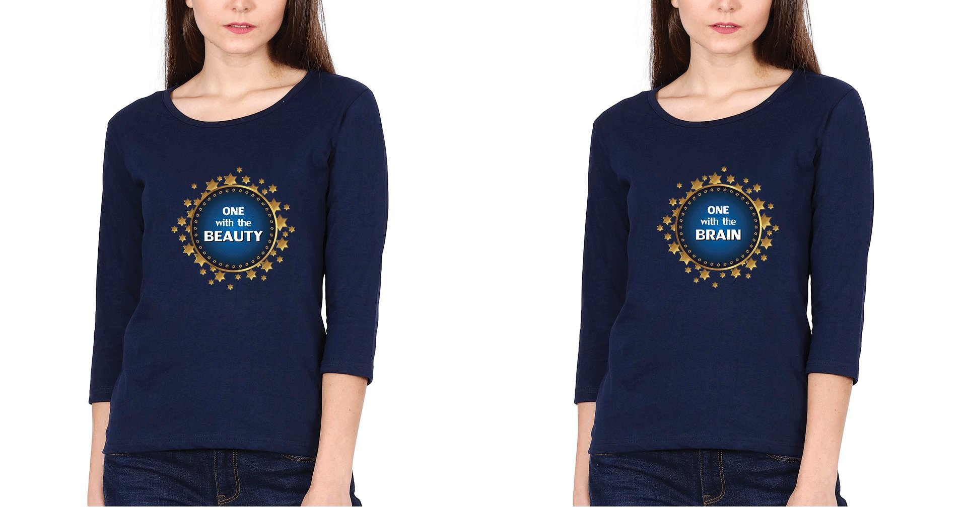 Beauty & Brain Sister Sister Full Sleeves T-Shirts -FunkyTees - Funky Tees Club