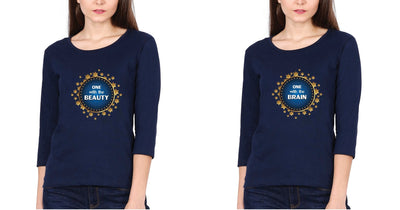 Beauty & Brain Sister Sister Full Sleeves T-Shirts -FunkyTees - Funky Tees Club