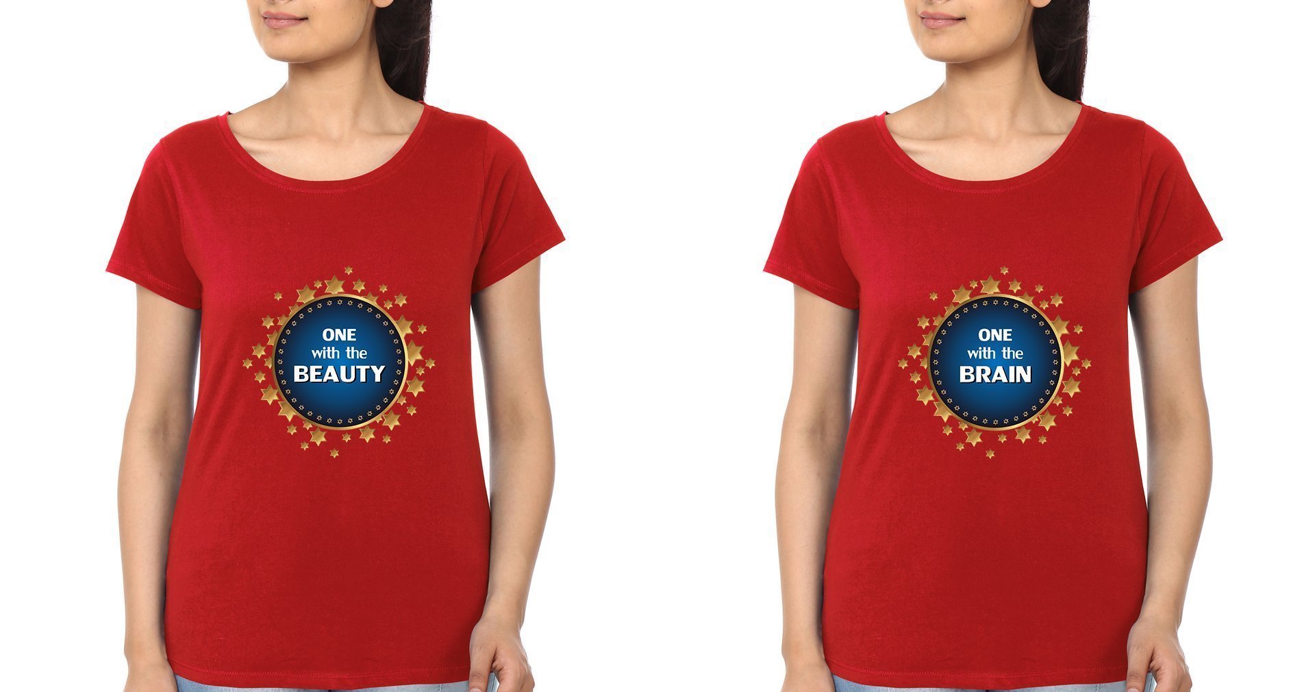 Beauty & Brain Sister Sister Half Sleeves T-Shirts -FunkyTees - Funky Tees Club
