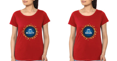 Beauty & Brain Sister Sister Half Sleeves T-Shirts -FunkyTees - Funky Tees Club
