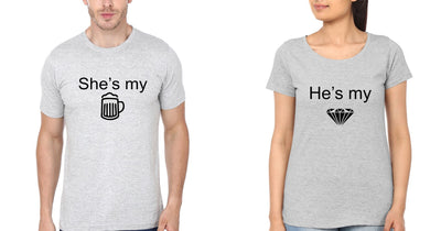 Beer & Diamond Couple Half Sleeves T-Shirts -FunkyTees - Funky Tees Club