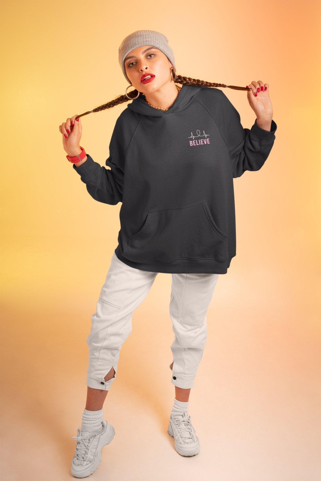 Believe Typography Hoodies for Women-FunkyTeesClub - Funky Tees Club